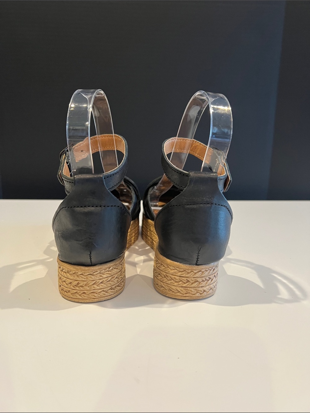 Black Woven Leather Espadrille Platform Sandal with Ankle Strap - Picture 3 of 6